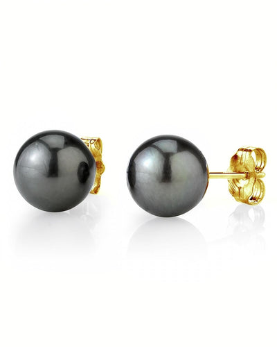 8mm Tahitian South Sea Round Pearl Stud Earrings- Various Colors - Secondary Image