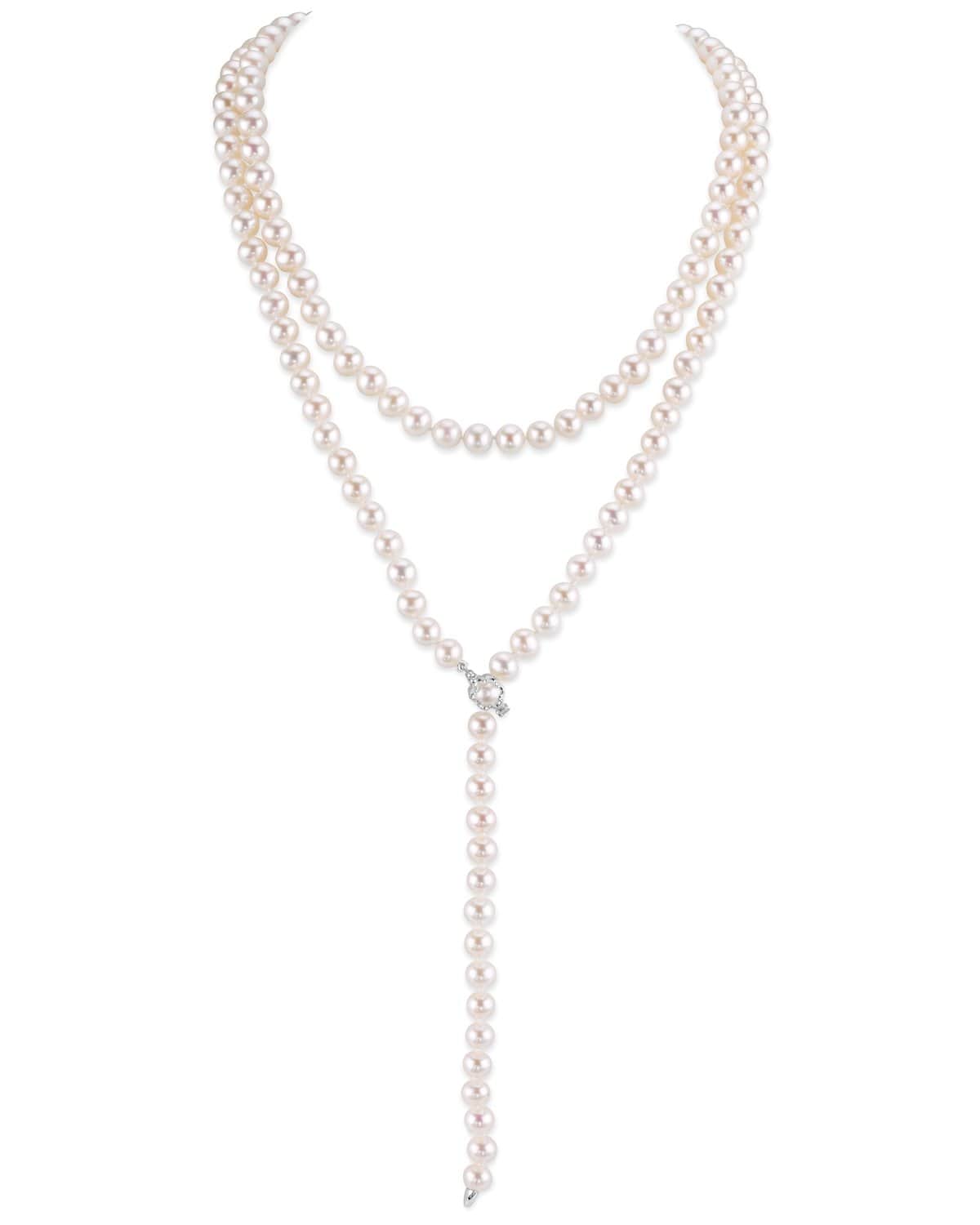 White Japanese Akoya Pearl Adjustable Lariat 51-Inch Rope Length Necklace - AAA Quality