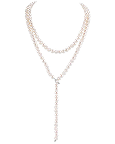 Japanese Akoya White Pearl Adjustable Y-Shape 51 Inch Rope Length Necklace - AAA Quality