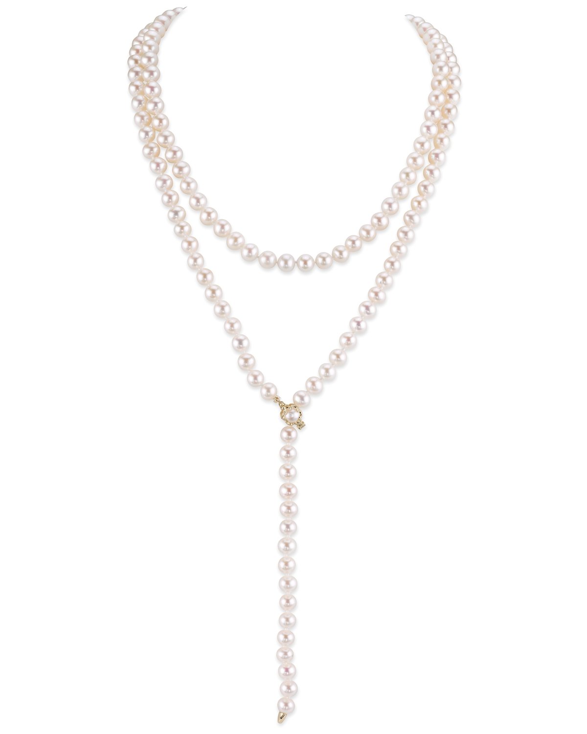 Japanese Akoya White Pearl Adjustable Y-Shape 51 Inch Rope Length Necklace - AAA Quality - Third Image
