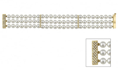 Hanadama Akoya Triple Pearl Bracelet with Diamonds - Secondary Image